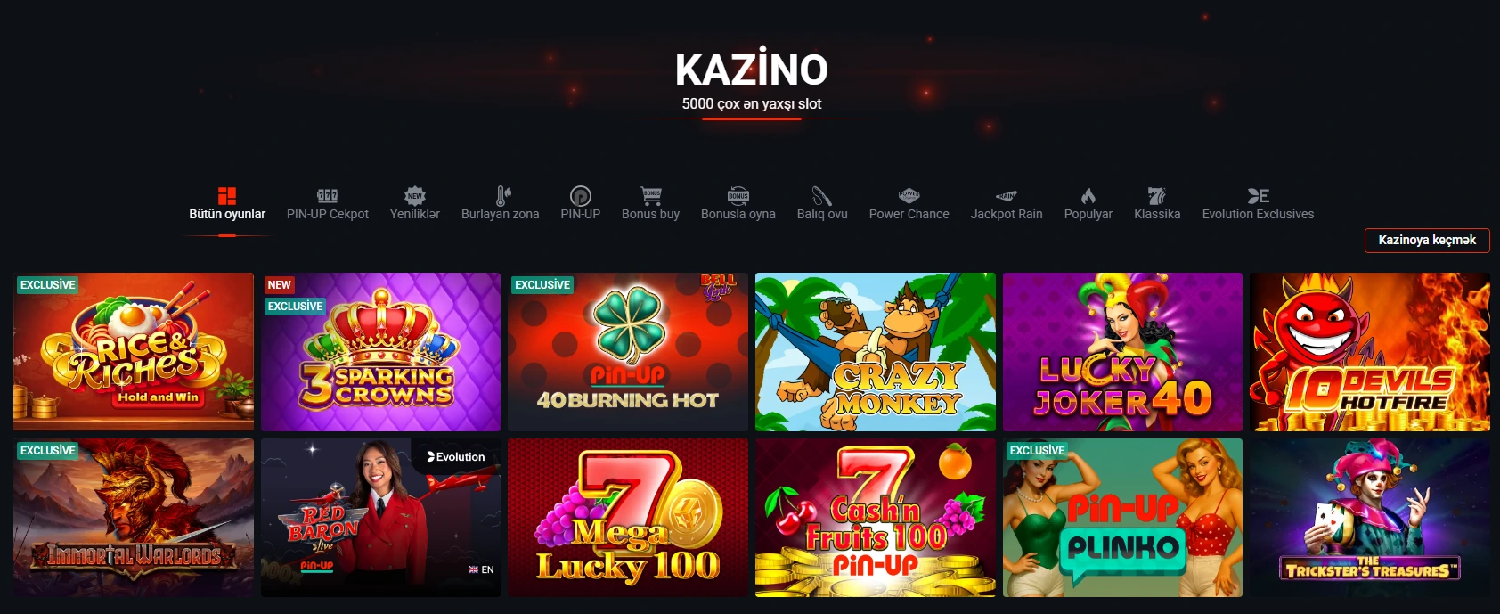 PinUp online casino Azərbaycan, slotlar, live casino, real pulla oyunlar və rəsmi sayt
